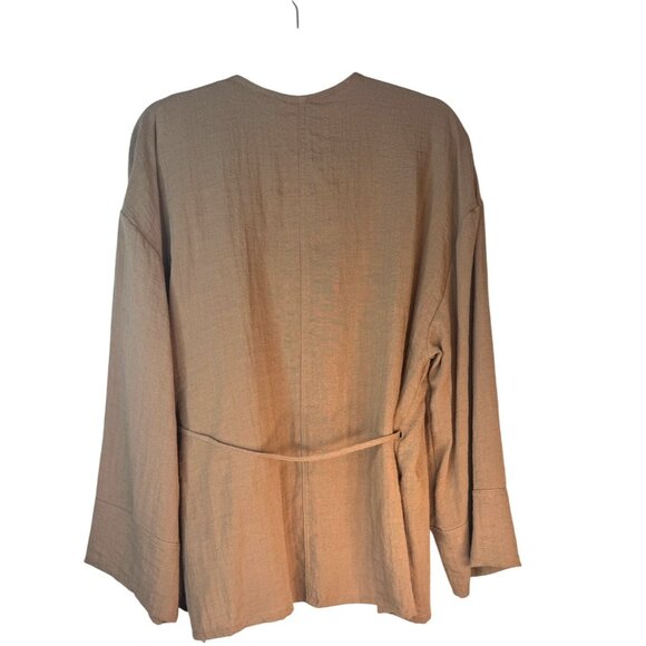 2/$30 ZARA Womens M-L Wrap Blouse Taupe Brown Viscose Blend - Picture 3 of 15